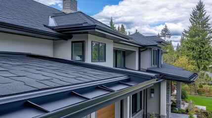 Canvas Print - Storm drainage setup on a private property roof, featuring durable polymer gutters for enhanced water management.