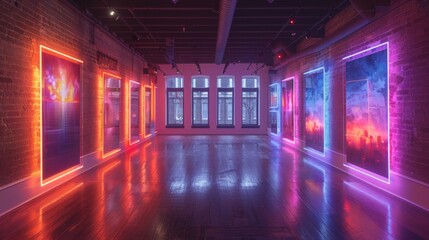 Wall Mural - devise a neon set of artistic interactions symbols, including illuminated