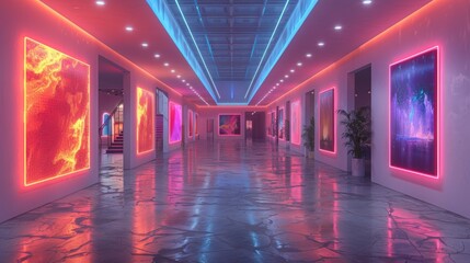 Wall Mural - devise a neon set of artistic interactions symbols, including illuminated