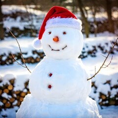 Wall Mural - Snowman wearing a Christmas hat snowman outdoors nature