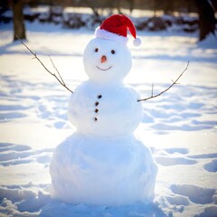 Wall Mural - Snowman wearing a Christmas hat snowman outdoors nature