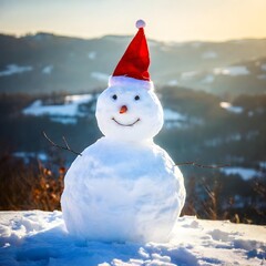 Wall Mural - Snowman wearing a Christmas hat snowman outdoors nature