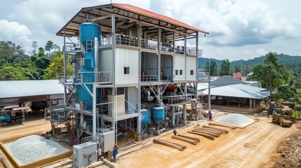 Canvas Print - Unique rice mill setup featuring advanced husking and cleaning machinery for efficient rice processing