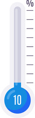 Wall Mural - thermometer with blue liquid indicating ten percent, ideal for representing low percentages, perform