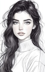 Canvas Print - create outlines for a digital art portrait anime style on white background 