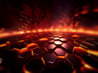 Aufkleber - A field of glowing red and orange hexagonal tiles stretching into the distance.