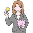 © Fe Ato - 貯金箱に貯蓄をするビジネスウーマンのイラスト