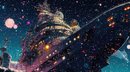 Wall Mural - futuristic spaceship in starry night.