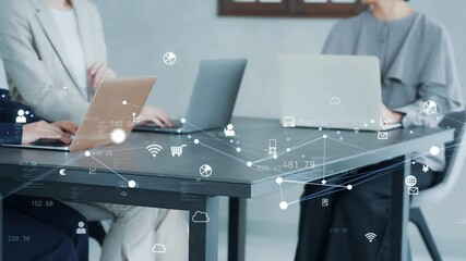 Aufkleber - business, network, office, smart, dx, digital, transformation, future, woman, work, data, connected, company, laptop, pc, line, wireless, radio, wi-fi, app, software, cloud, erp, api, asp, communicati