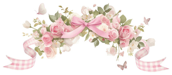 Canvas Print - PNG Butterfly border with roses illustration butterflies flowers.