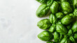 © visual artstock - Fresh green basil leaves on white background with copy space.