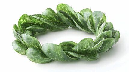 Wall Mural - Fresh green leaves arranged in a circle on a white background.