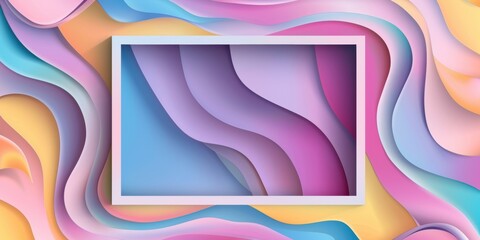 Wall Mural - Flowing pastel colors, holographic reflections in a layered design with a blank center. Modern cards, promotional banners, and seasonal invitations.