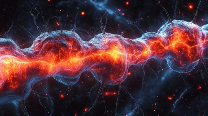 Wall Mural - A long, glowing, blue and orange line of energy. Generative AI