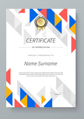 Wall Mural - Colorful Certificate Of Appreciation Template With Decorative Badges