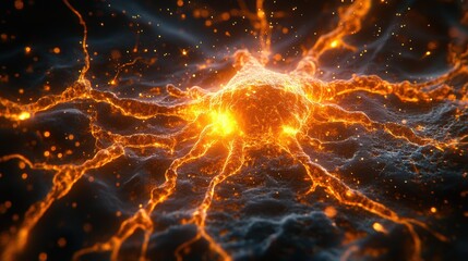 Wall Mural - Fiery Fractal Plasma Energy Illustration. Generative AI