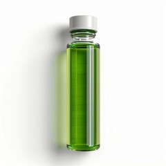 Wall Mural - Green liquid cosmetic product in a tall bottle casting a shadow on a white background