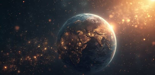 Wall Mural - A 3D rendering of the earth in space with stars and nebula