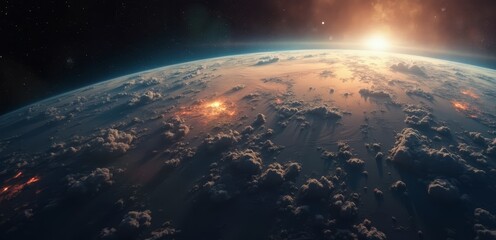 Wall Mural - A view of the earth from space with clouds and stars