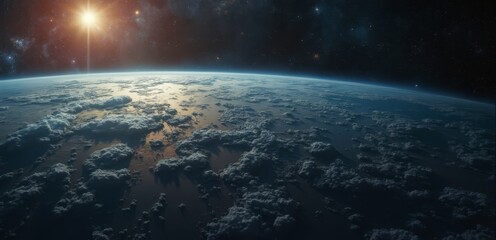 Wall Mural - A view of the earth from space with stars in the background