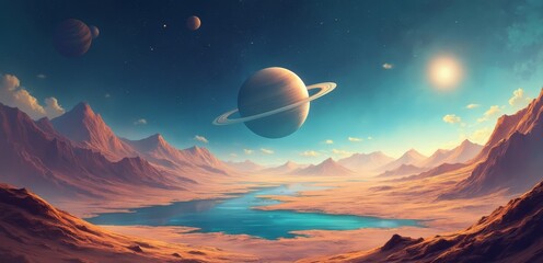 Wall Mural - A view of a planet with a lake in the middle of it