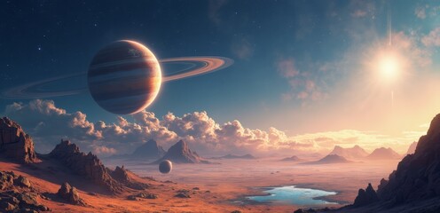 Wall Mural -  An artist's impression of a planet in the sky