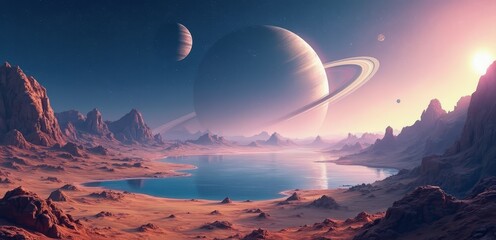 Wall Mural - A view of a planet with a lake in the middle of it