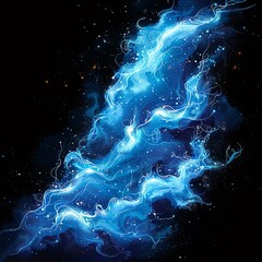 Canvas Print - abstract blue flames on a black background with white particles.