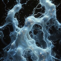 Canvas Print - abstract blue liquid forms against a black background.