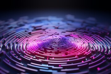Canvas Print - abstract circular pattern of glowing neon lights in pink and blue tones.