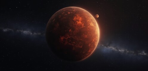 Wall Mural -  An artist's impression of a red planet with a moon in the background
