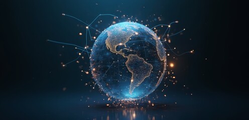 Wall Mural - A blue globe with a network of lines around it