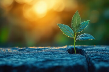 Wall Mural - A Tiny Sprout Emerging from a Crack in a Stone