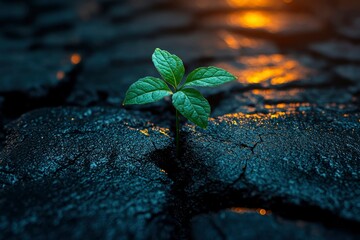 Wall Mural - A Single Sprout Emerging From Cracked, Dark Earth