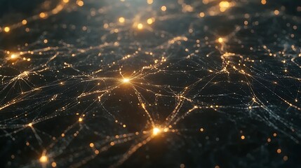 Wall Mural - Modern stock photo with data network lines and luminous nodes, illustrating connectivity on a dark digital surface