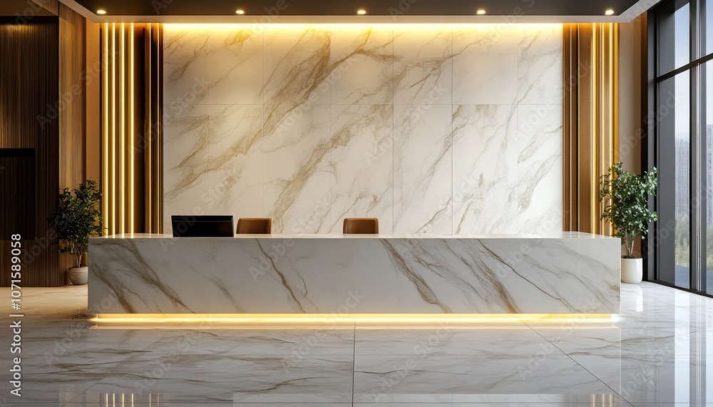 Modern Office Reception Desk with Sleek Marble Countertop, Ergonomic ...