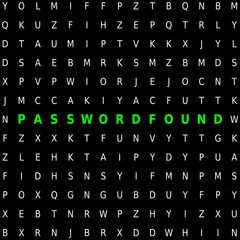 Wall Mural - white random letters forming the phrase password found in green on a black background