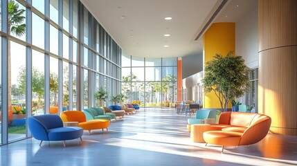 Wall Mural - Bright and spacious hospital lobby with modern seating