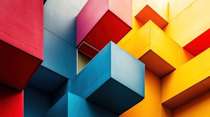 Wall Mural - Abstract Geometric Shapes in Bold Colors, Reflecting Modern Design Trends in Architecture