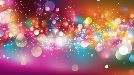 Poster - Festive abstract background with vibrant colorful lights, bokeh effect, and sparkles for a celebration or party banner. Glittering stars and glowing light effects on a dark backdrop create a captivati