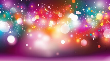 Poster - Festive abstract background with vibrant colorful lights, bokeh effect, and sparkles for a celebration or party banner. Glittering stars and glowing light effects on a dark backdrop create a captivati