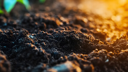 Wall Mural - Close-up of soil rich in humus and organic material, fertile ground for crops