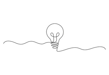 Wall Mural - Continuous line drawing of electric light bulb. Concept of idea emergence. Vector illustration