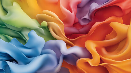 Aufkleber - Colorful abstract fabric waves create vibrant and dynamic visual experience, showcasing blend of green, orange, purple, and red hues. flowing textures evoke sense of movement and creativity