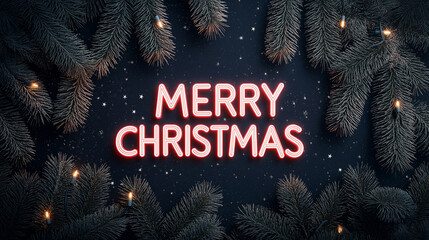Aufkleber - Merry Christmas text surrounded by pine branches and stars, creating festive atmosphere. Perfect for holiday greetings and decorations