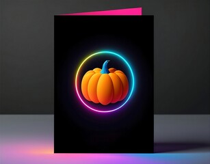 Thanksgiving card with pumpkin on black.