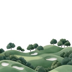 Sticker - Watercolor Illustration of a Golf Course with Trees and Sand Traps.