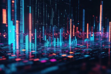 Aufkleber - Data abyss, investor analysis, futuristic holographic charts, hightech finance