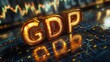 © 楠 刘 - The 3D gold 'GDP' lettering background is a stock market chart, symbolizing economic growth and market analysis, with high detail, suitable for financial, business, and economic related concepts.