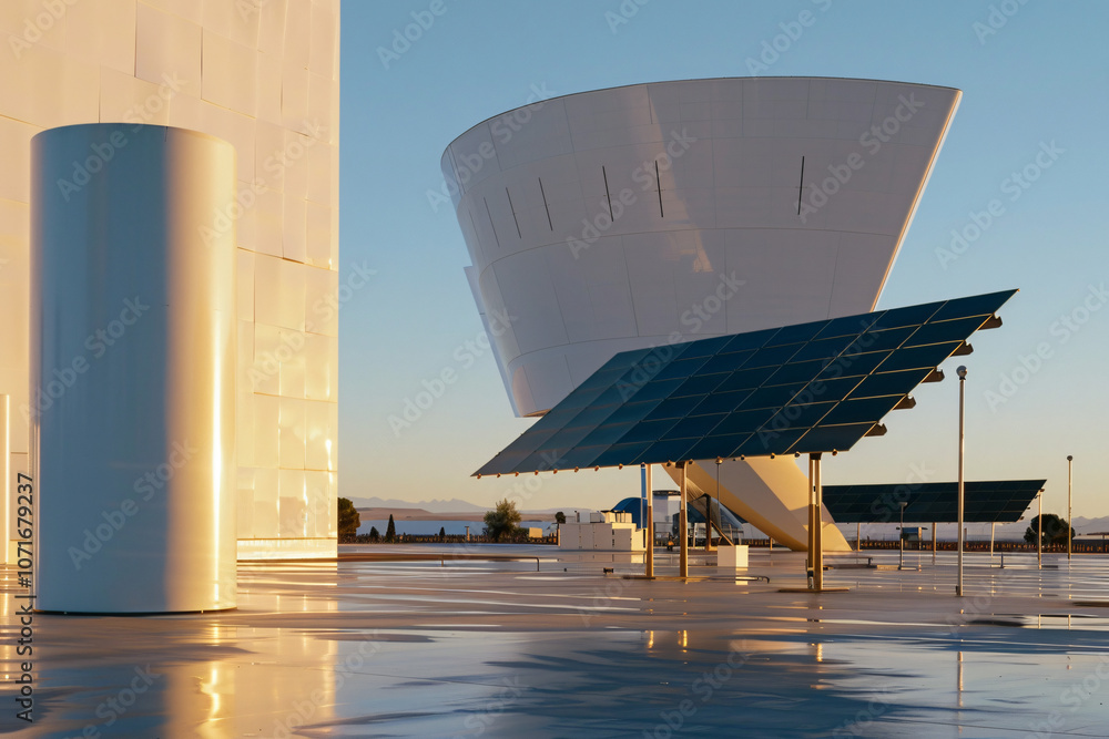 Cylindrical Storage Array massive solar panel array beside cylindrical hydrogen storage tank ...